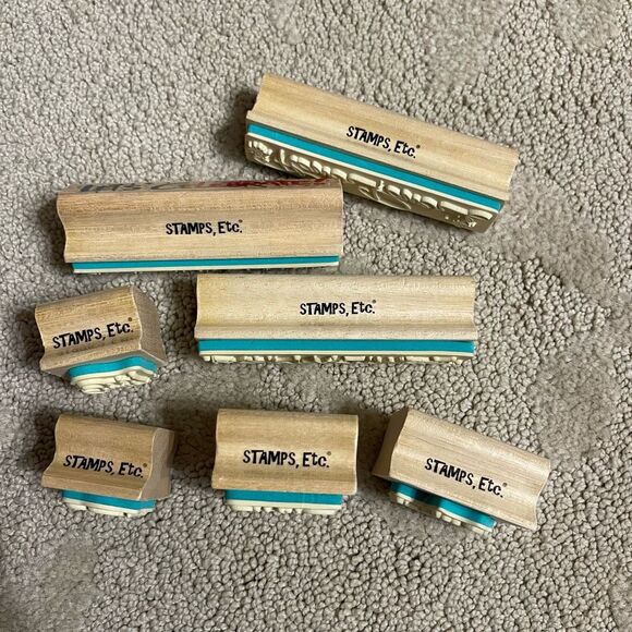 Rubber Stamp Set of 6 Smile Love Cool Great Job Flower Power Celebrate Party - Picture 3 of 5